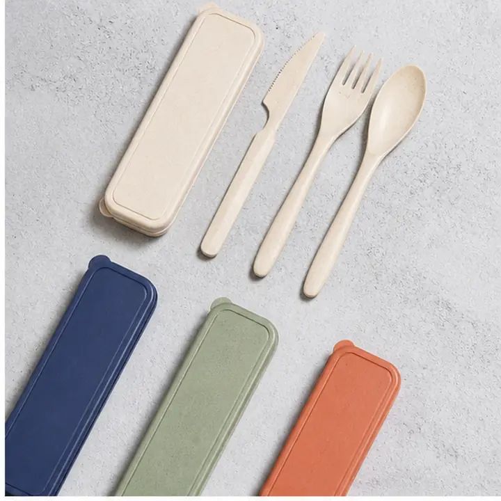 Wheat Straw Travel Cutlery Set OEM packaging presentation for OEM ODM customization