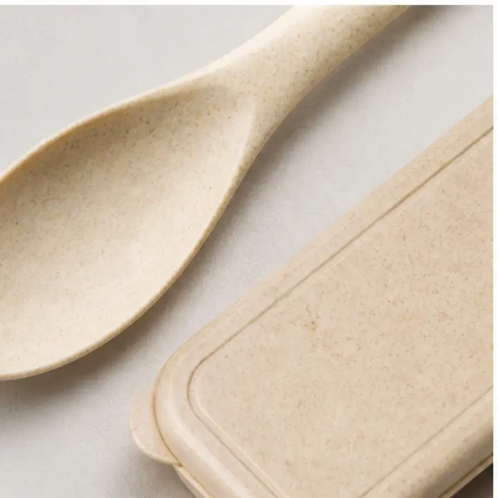 Wheat Straw Travel Cutlery Set custom material and logo detail for OEM ODM customization