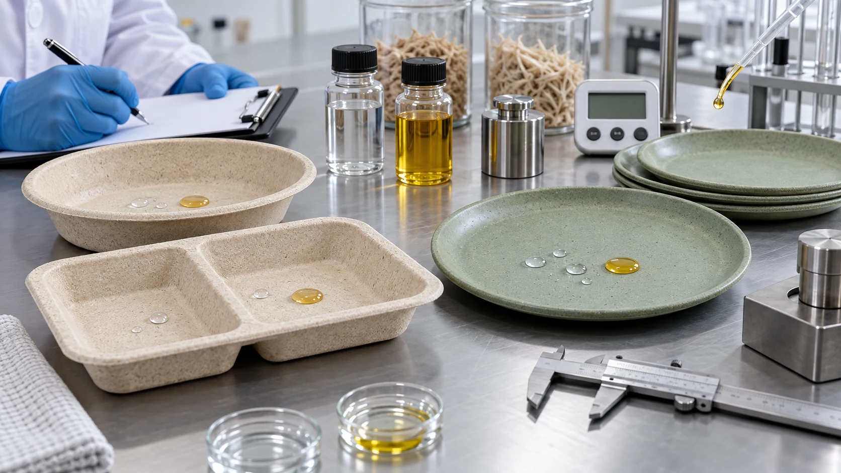 Quality team reviews bagasse fiber barrier behavior and wheat straw composite surfaces with food simulants