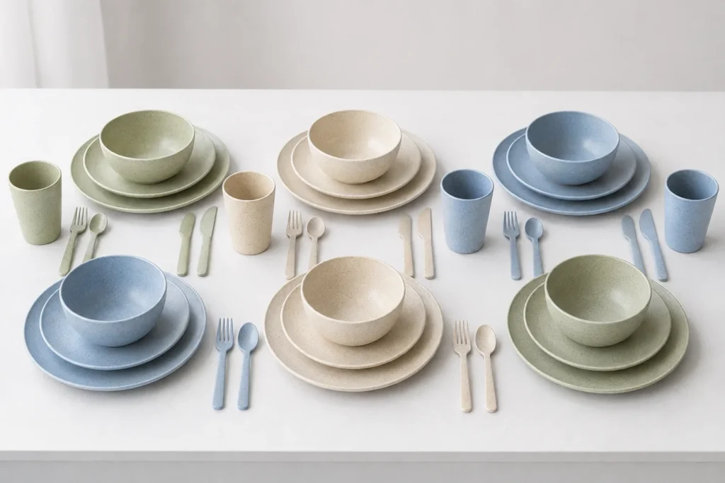Custom 28 Piece Wheat Straw Dinnerware Set Manufacturer