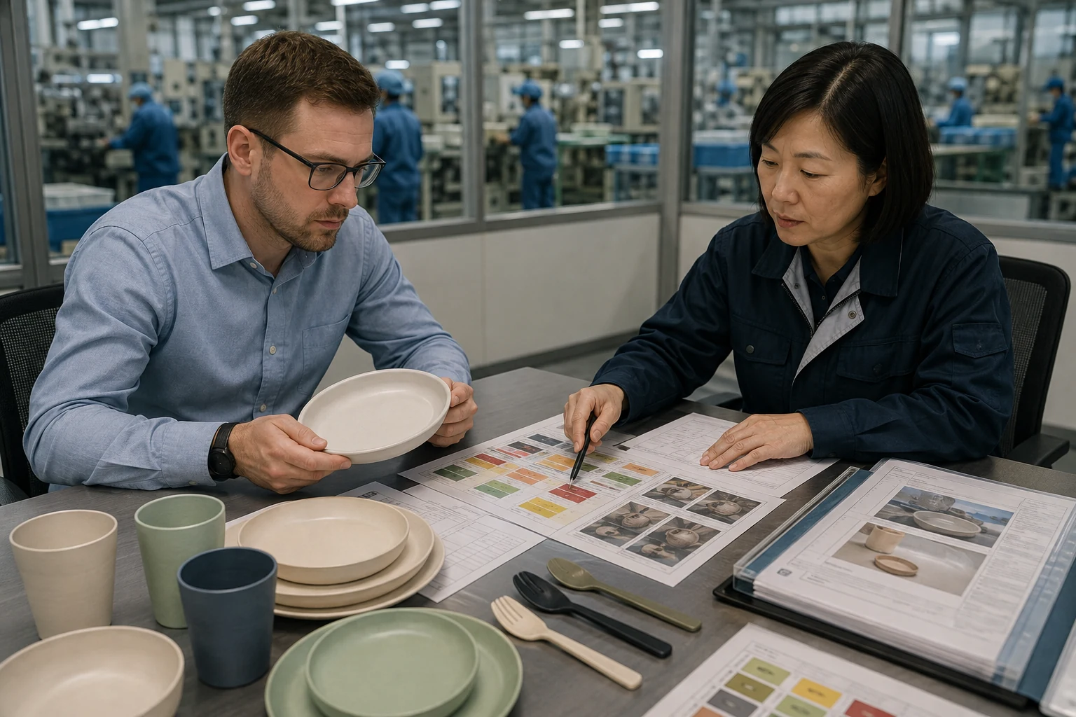 Buyer and factory team review first article deviations corrective actions and production release status