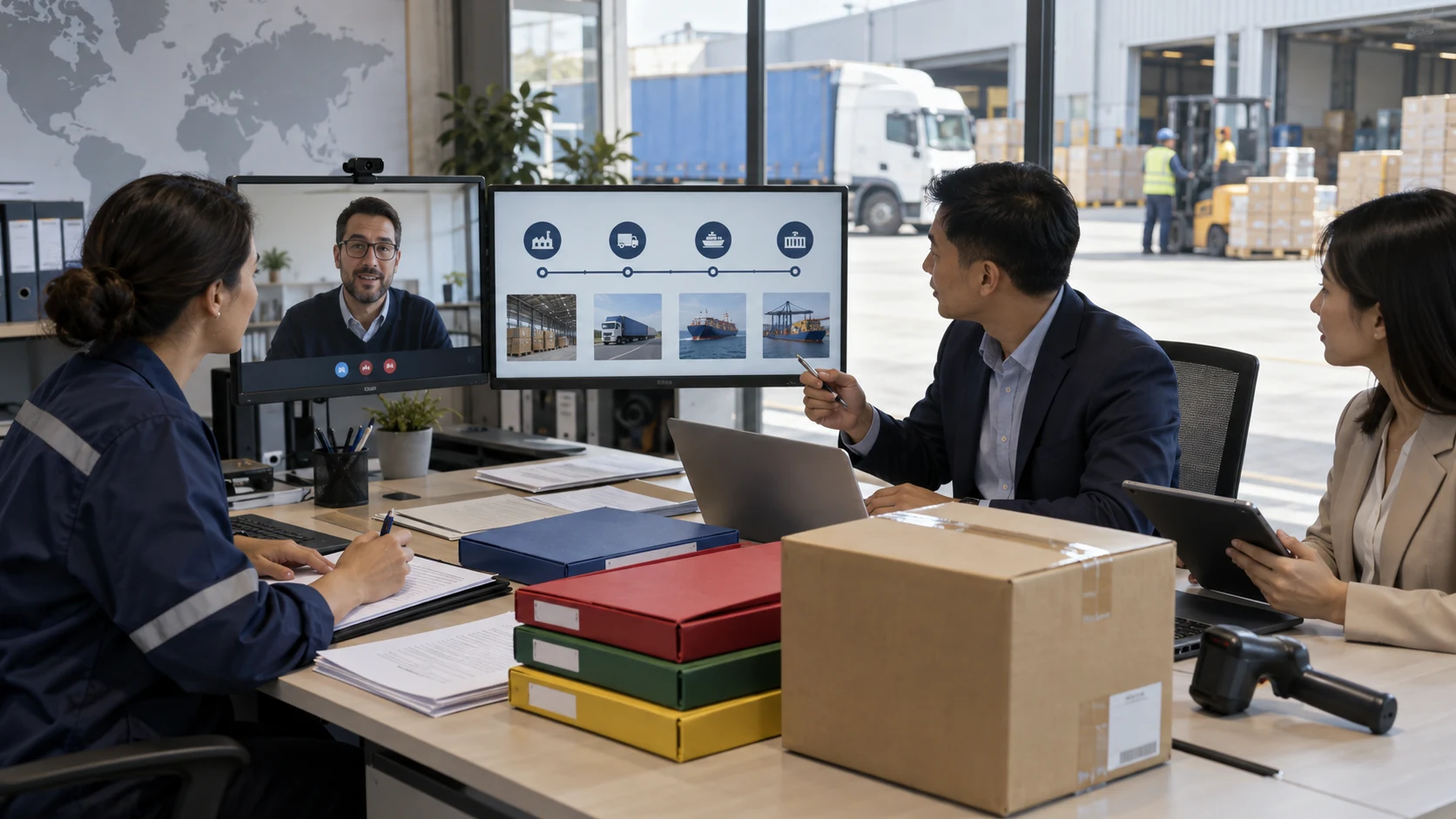 Manufacturing and logistics teams review tableware export files before carrier handoff