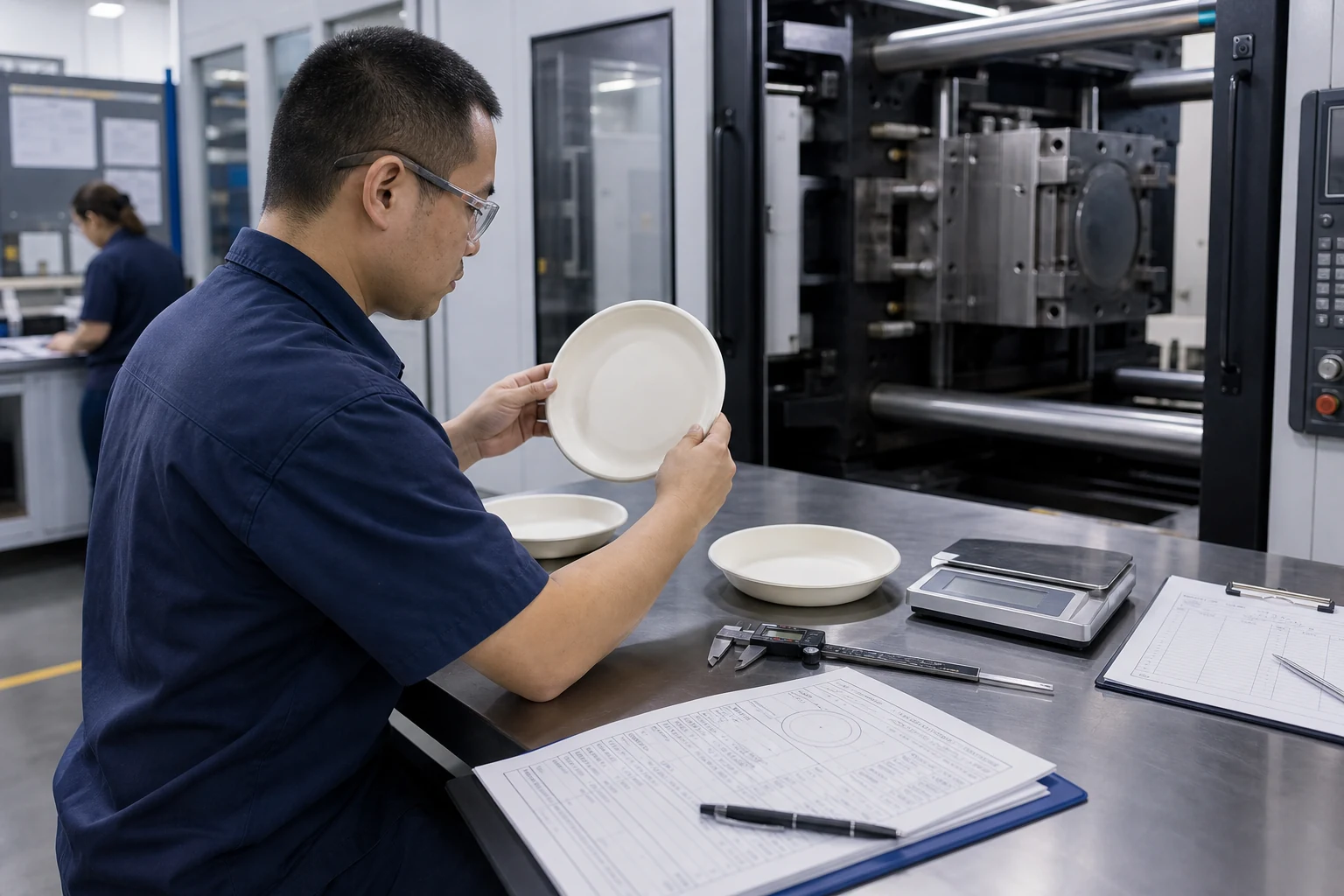 Receiving factory runs tableware mold revalidation with approved sample and measurement report