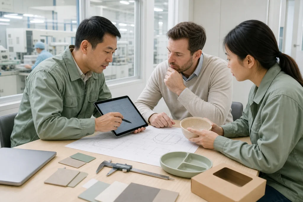 Naike Group RFQ review of tableware drawings material samples packaging brief and engineering questions