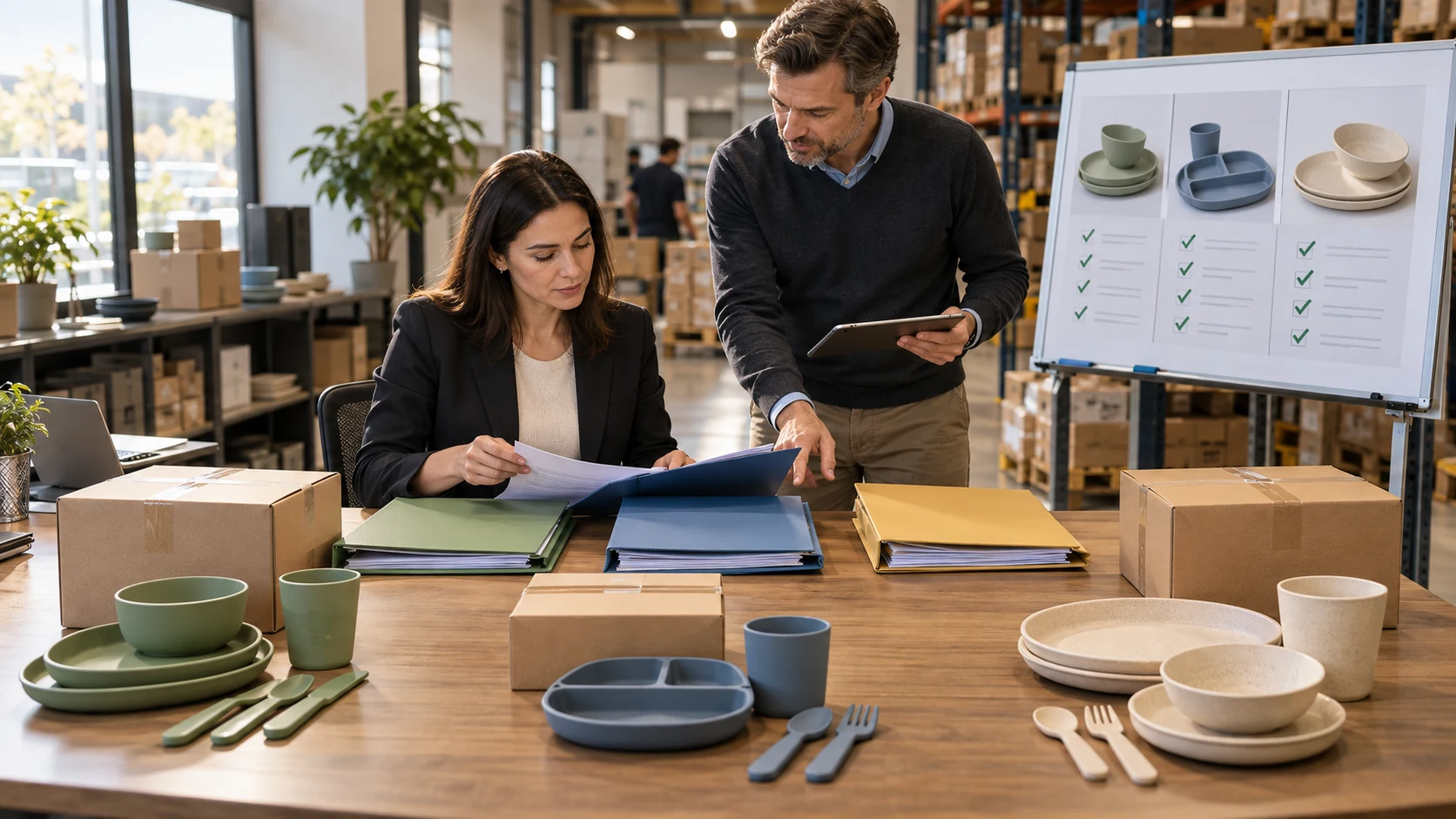 Importer reviews separate United States EU and Australia tableware evidence dossiers before shipment