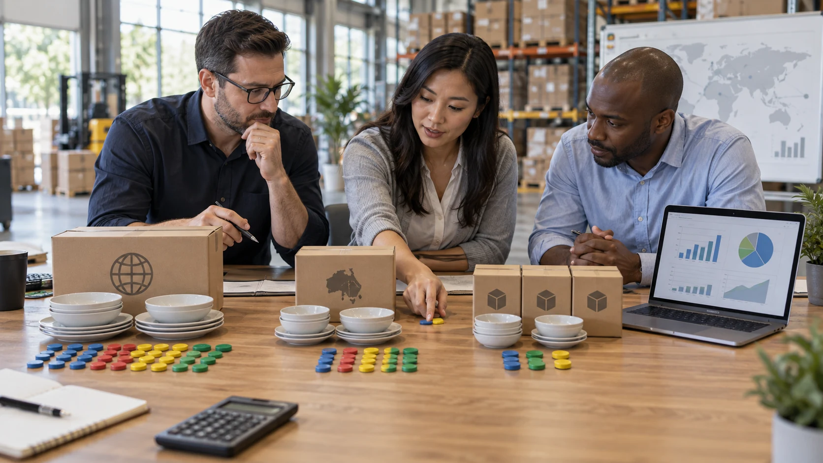 Supply chain team compares global consolidation savings with regional SKU inventory costs