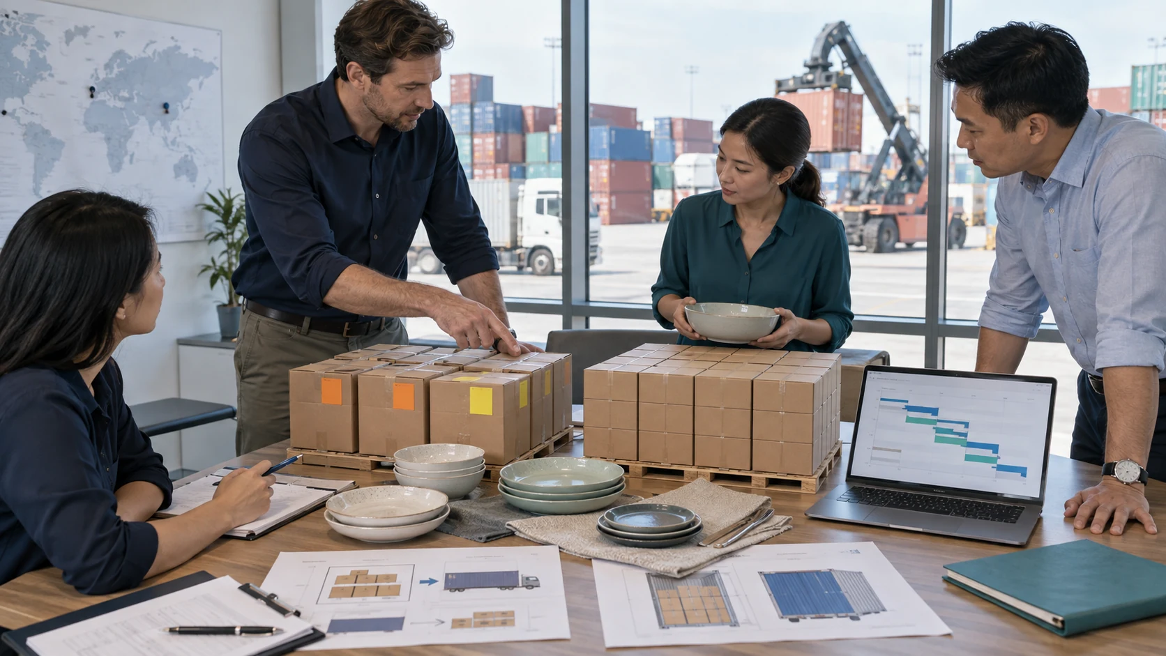 Split shipment vs consolidated container options for private-label tableware reviewed by a procurement team